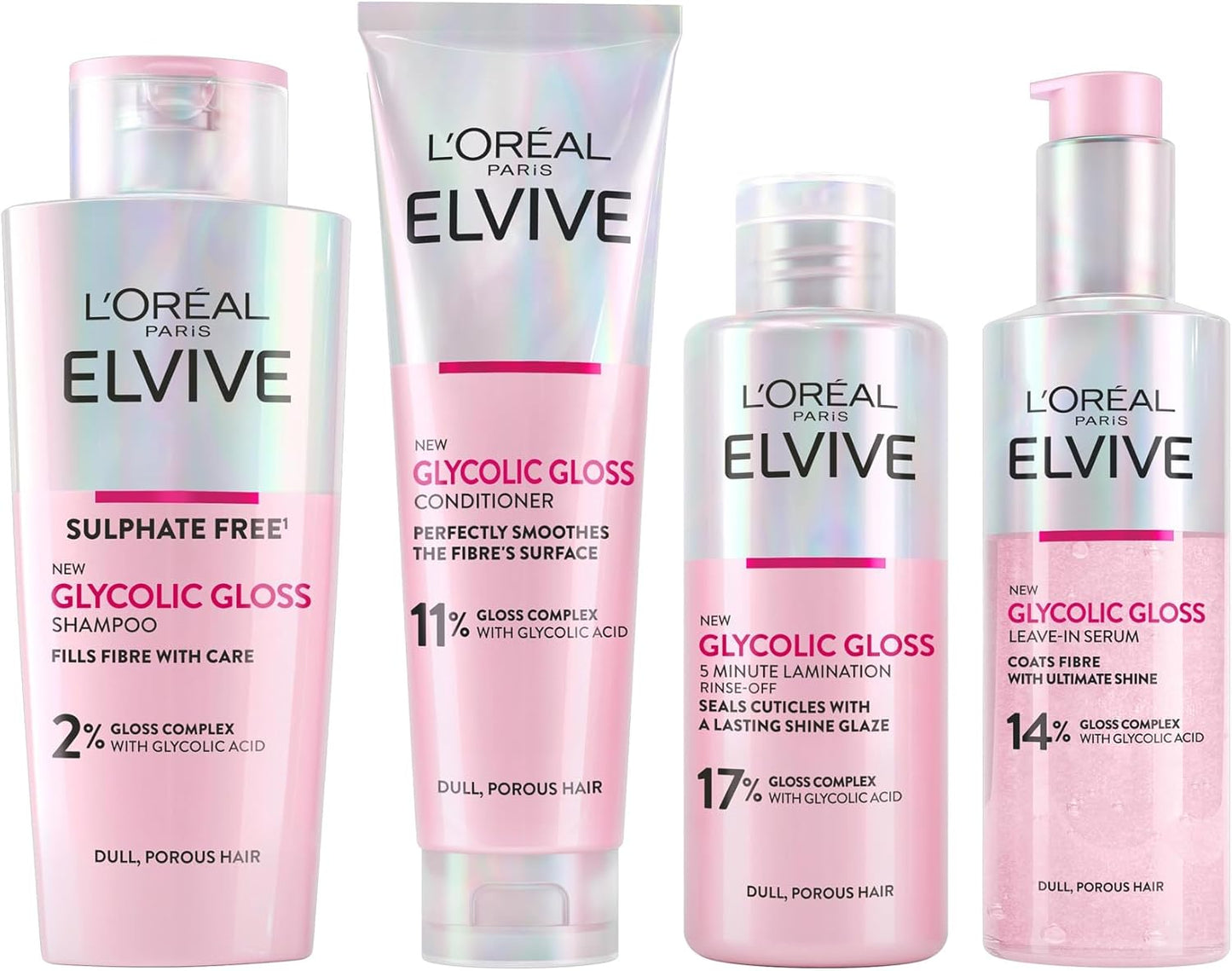 L'Oréal Paris Elvive Glycolic Gloss Shampoo, Conditioner and Rinse-Off Treatment Set for Dull Porous Hair, Get The Shiniest Hair of Your Life, Glossing Routine for Mirror-Like Shine
