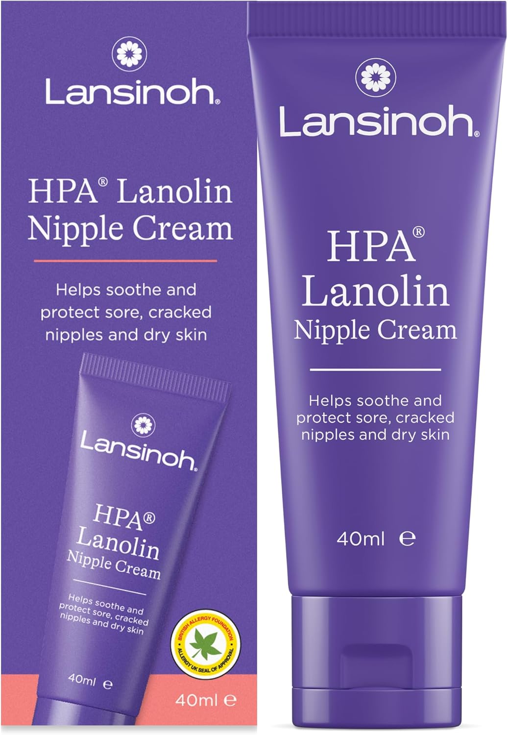 Lansinoh HPA Lanolin Nipple Cream - 40ml - Sore Nipples Cracked Skin Breast Feeding 100% Natural Hypoallergenic Tasteless & Odourless BPA BPS-free Breastfeeding Hospital Bag Maternity Essentials