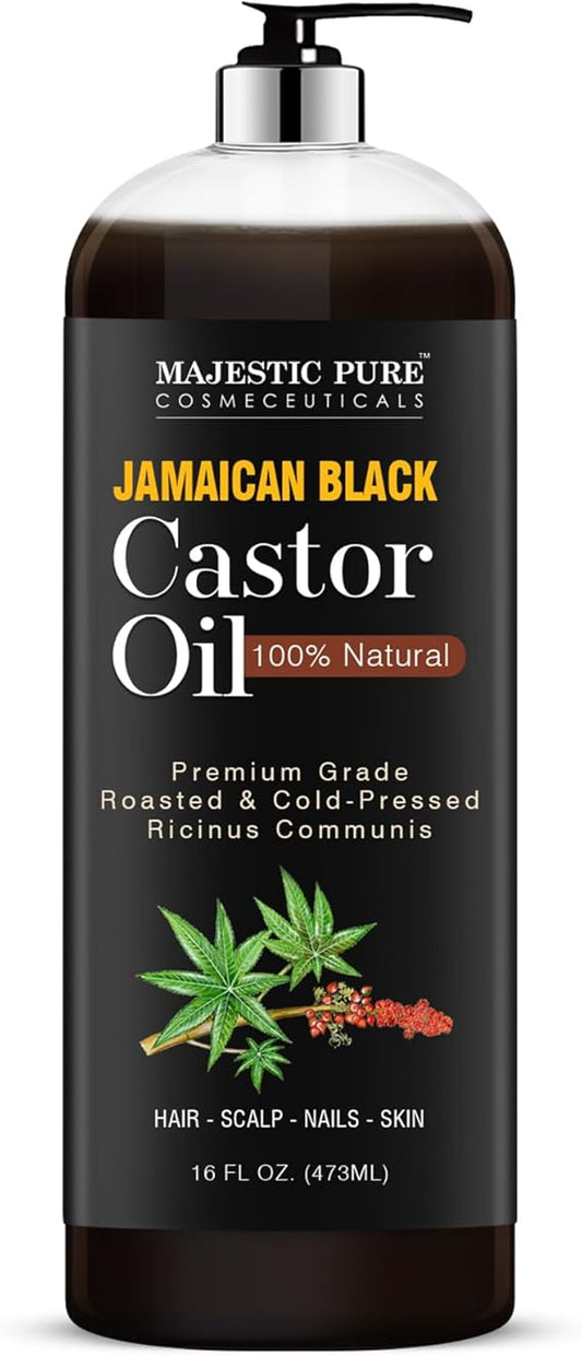 MAJESTIC PURE Jamaican Black Castor Oil for Hair Growth & Natural Skin Care - Roasted & Cold-Pressed - Massage, Scalp, Hair and Nails - 473 ml