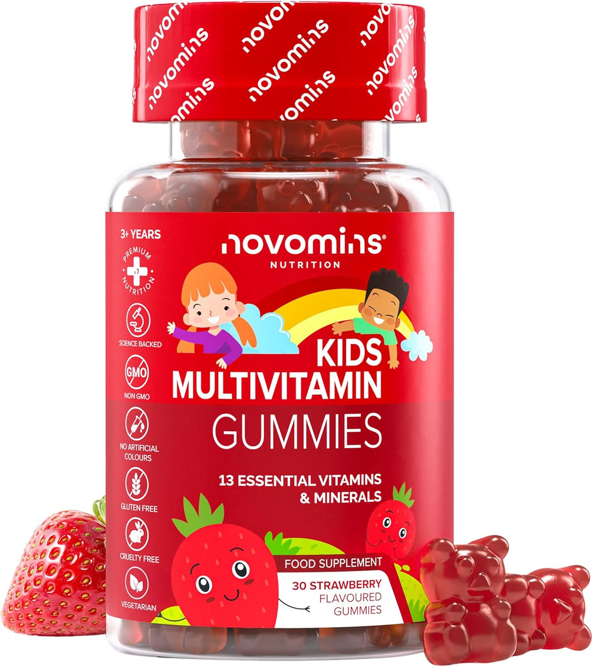 Kids Multivitamin Gummies - 13 Essential Kids Vitamins – 1 Month Supply - Chewable Multivitamins Gummies 3-12 and Older - Childrens Vitamins - Novomins