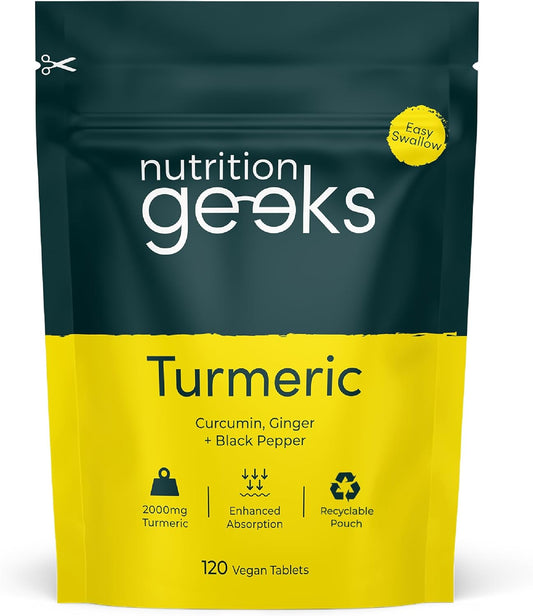 urmeric Tablets 2000mg with Black Pepper & Ginger - 120 High Strength Curcumin Supplements - Easy Swallow Tablets (Not Turmeric Capsules or Powder) - Vegan - UK Made